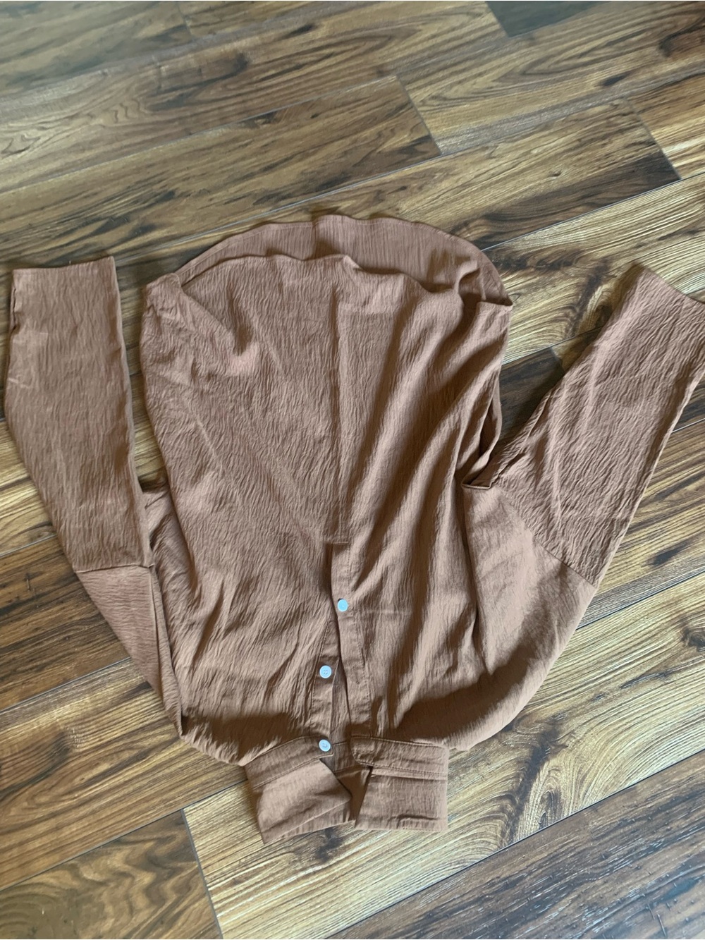 SHEIN Brown Long-Sleeve Button-Up Blouse